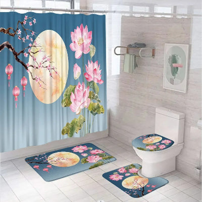 ensemble-rideau-et-tapis-de-bain-fleur-de-lotus