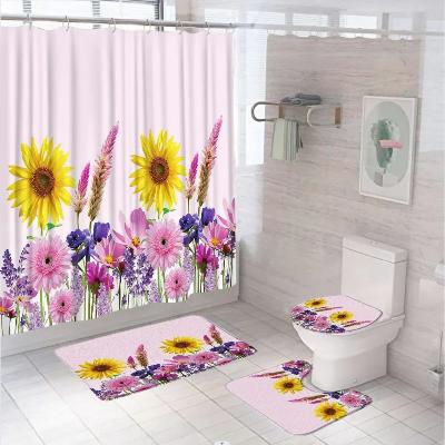 ensemble-rideau-et-tapis-de-bain-fleurs