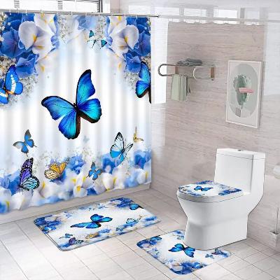 ensemble-rideau-et-tapis-de-bain-papillon-et-fleur