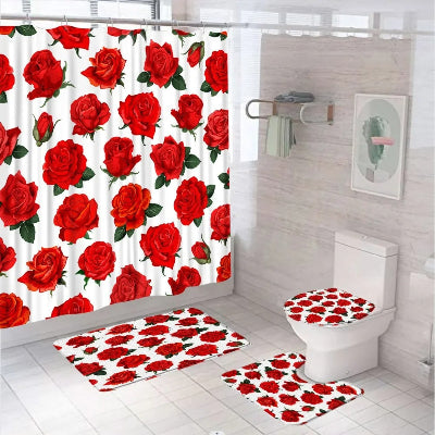 ensemble-rideau-et-tapis-de-bain-rose-rouge