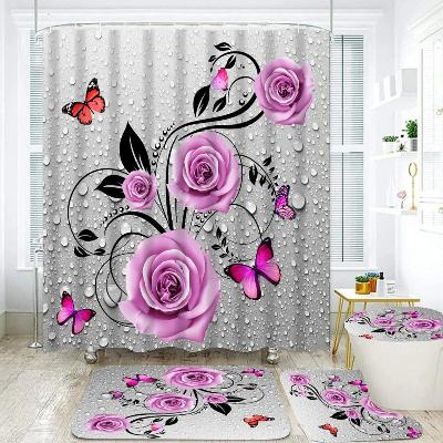 ensemble-rideau-et-tapis-de-bain-rose