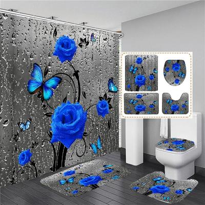 ensemble-rideau-et-tapis-de-bain-roses-bleues