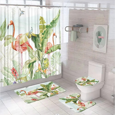 ensemble-tapis-et-rideau-de-douche-foret-flamant