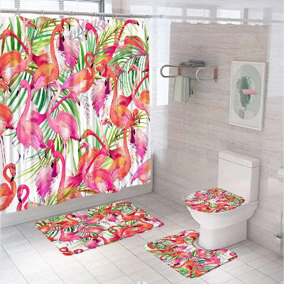 ensemble-tapis-et-rideau-de-douche-rose-flamant