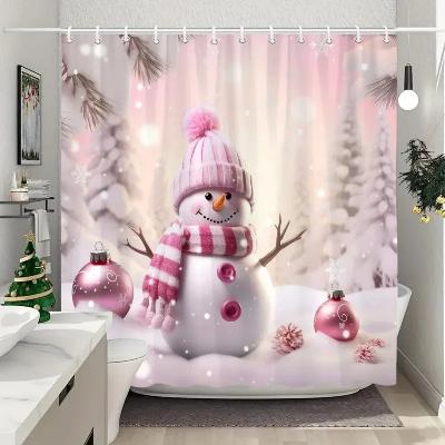 rideau-de-douche-bonhomme-de-neige-rose