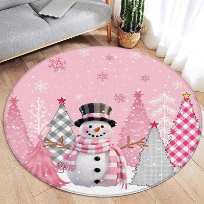 tapis-rond-bonhomme-de-neige-rose