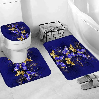 tapis-salle-de-bain-papillon-bleu-or